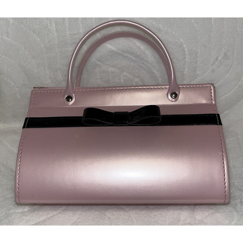 Pink with Black Bow Faux Leather Mini Purse/Eye Glasses Holder 6 x 4 inches